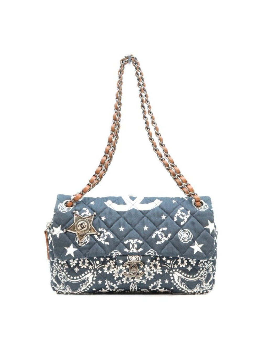 Chanel D Navy Cotton Paris Dallas Star S Flap Quilted Chain Shoulder Bag